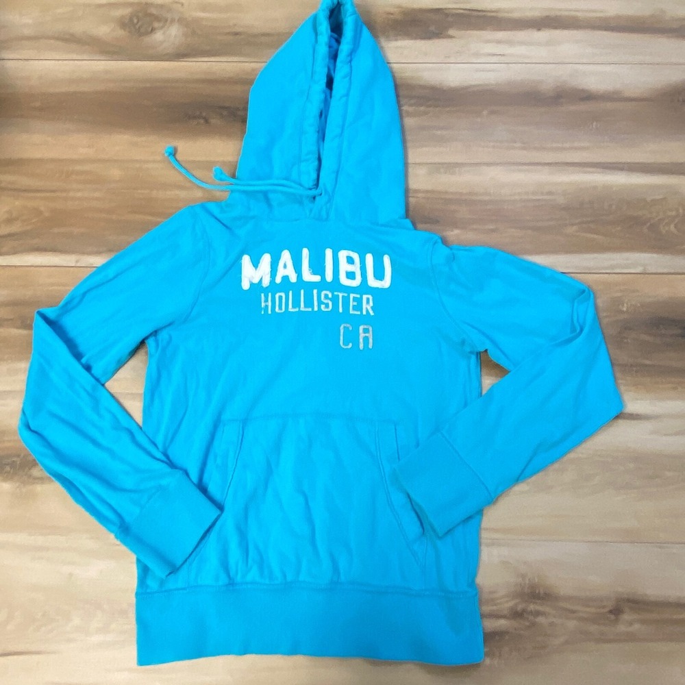 Hollister Malibu Hoodie XS Graphic Pullover 100% Cotton Slim Fit Blue Y2K